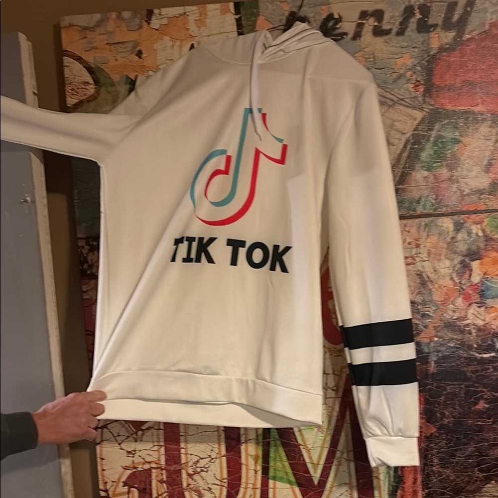 TikTok White Hoodie with Black Accents